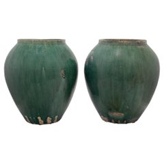 Pair of Chinese Green Glazed Storage Jars, c. 1900