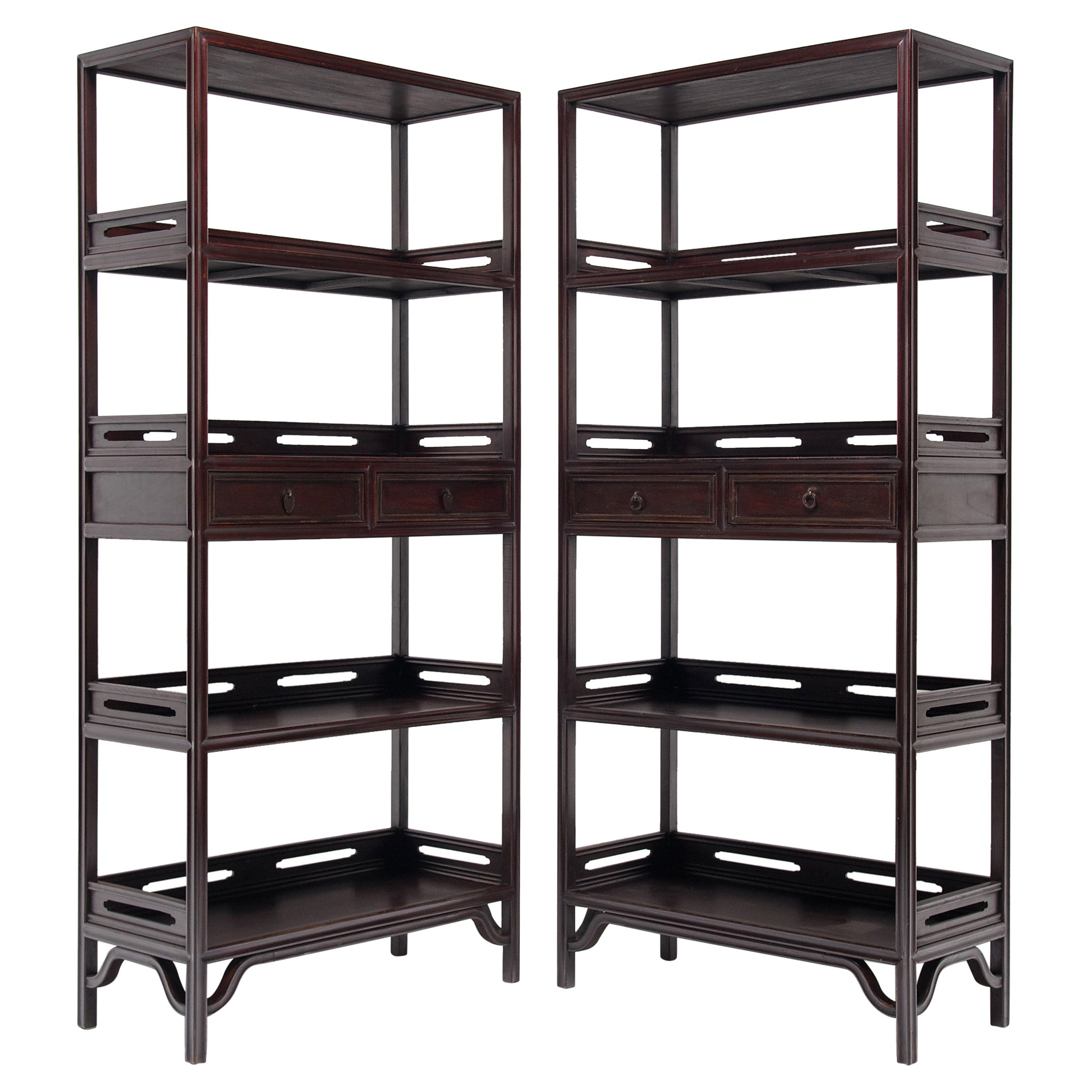 Pair of Chinese Scholars Scroll Shelves, circa 1900