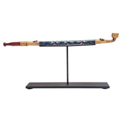 Pipe à opium chinoise cloisonnée bleue et verte:: c. 1900