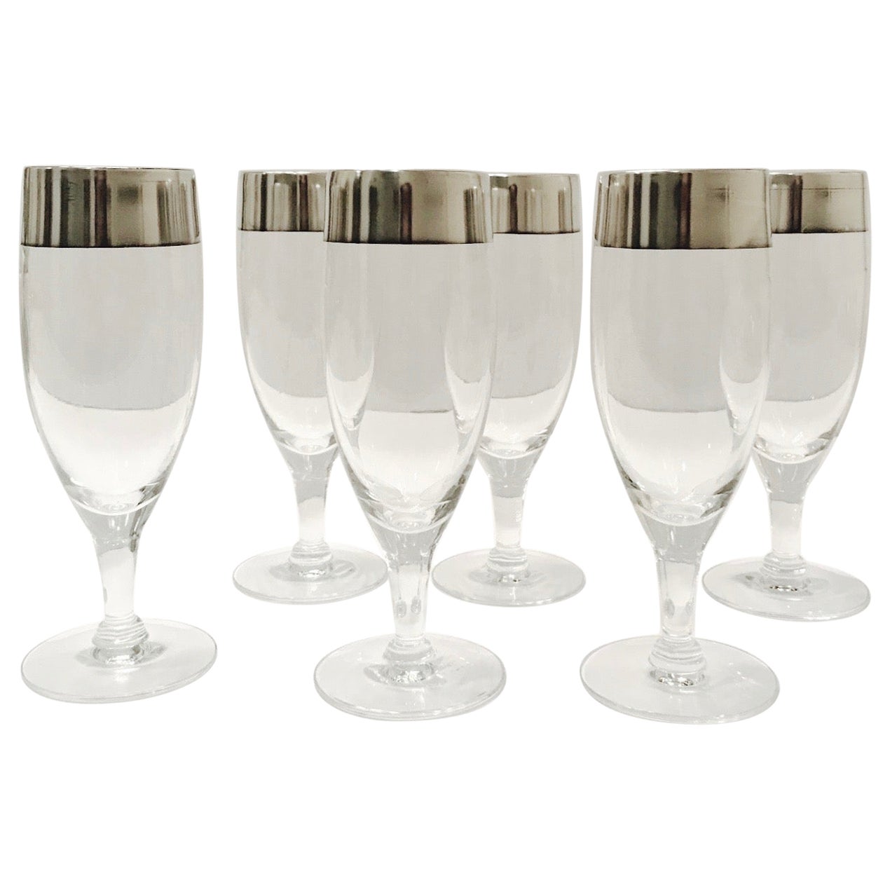 1950's Champagne Flutes with Sterling Silver Overlay by Dorothy Thorpe, Set of 6