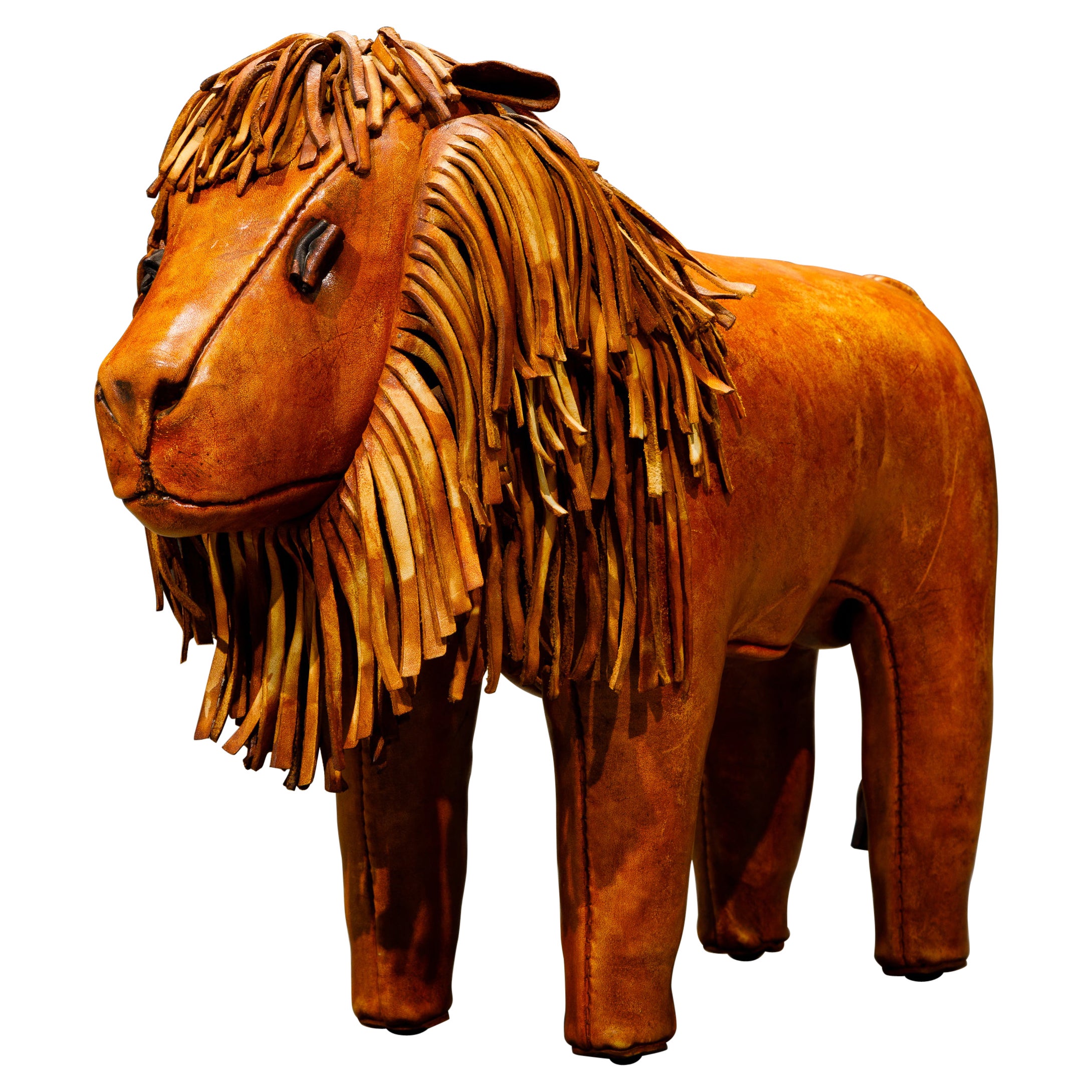 Leather Lion Footstool by Dimitri Omersa for Abercrombie & Fitch, 1970s