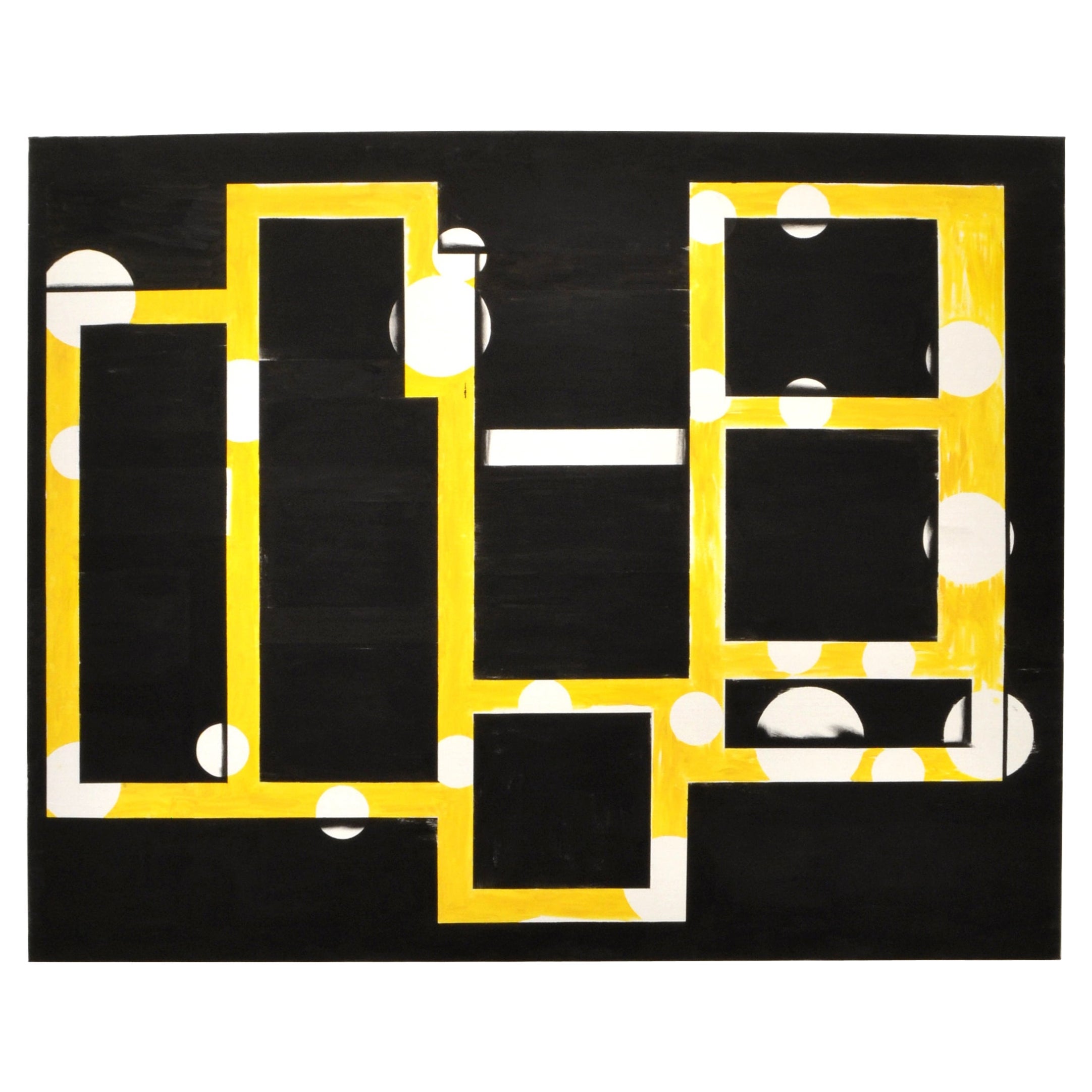 Minimalist Modern Geometric Abstract painting - black yellow canvas Eduardo Barc For Sale