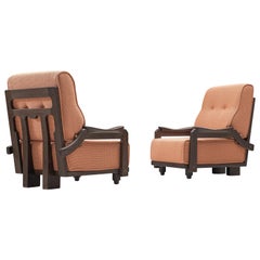 Guillerme & Chambron Pair of Lounge Chairs in Orange Upholstery 