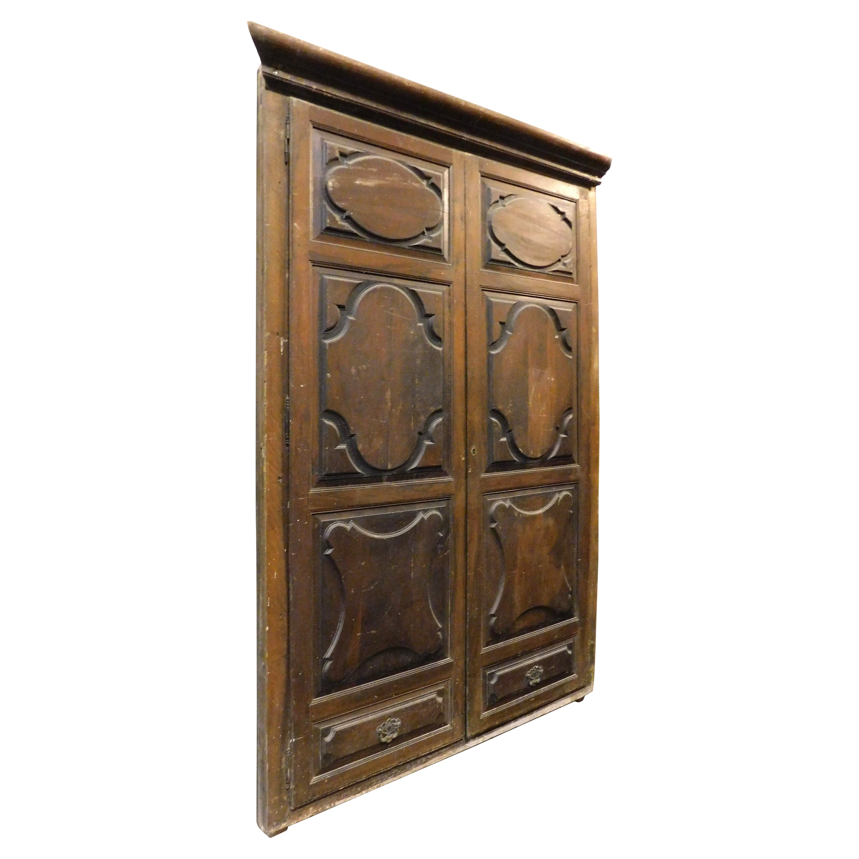 Antique Walnut Wall Cabinet, Carved Cupboard, 17th Century Italy