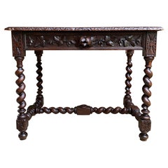 19th century French Carved Oak Sofa Table Writing Desk Barley Twist Black Forest