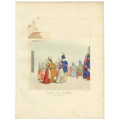 Antique Print of a Group from Moers, Germany, 15th Century, by Bonnard, 1860