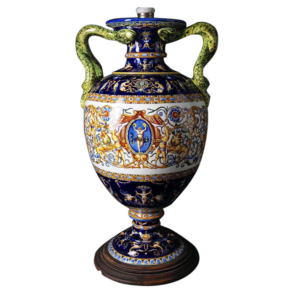 Große Vase von Gien aus dem 19. Jahrhundert