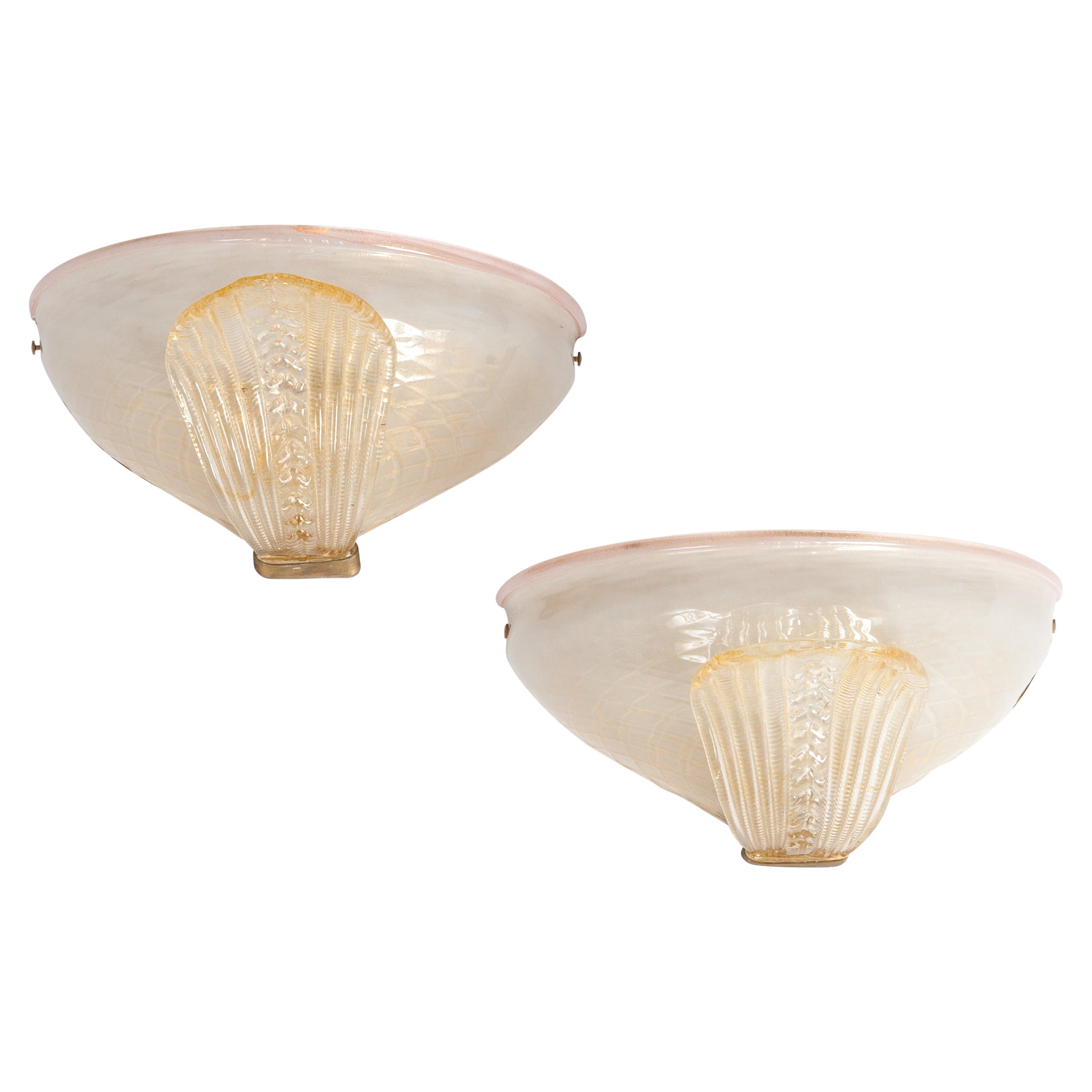 Paire d'appliques italiennes mi-siècle en verre de Murano de couleur or-rose, 1970