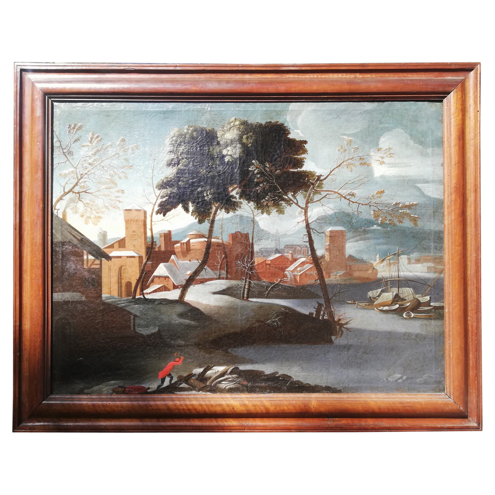 Flemish School "Landscape" 17th Century For Sale