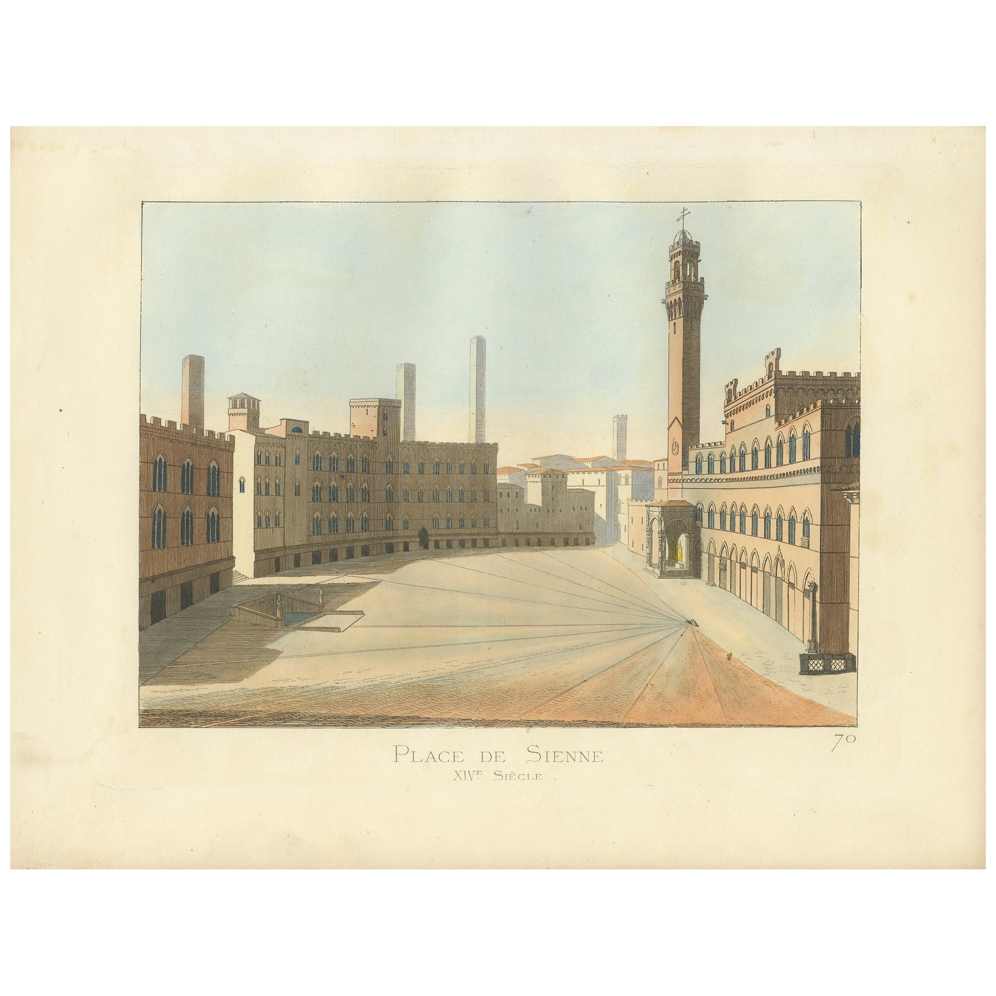 Antique Print of the Piazza del Campo by Bonnard, 1860 For Sale