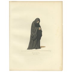 Antique Print of a Mourner by Bonnard, 1860