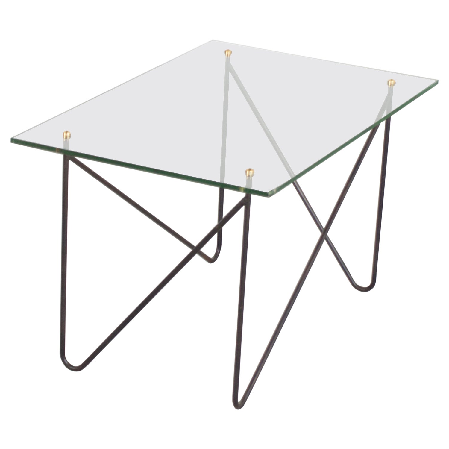 Midcentury Metal and Glass Table by Airborne, France, 1950s For Sale