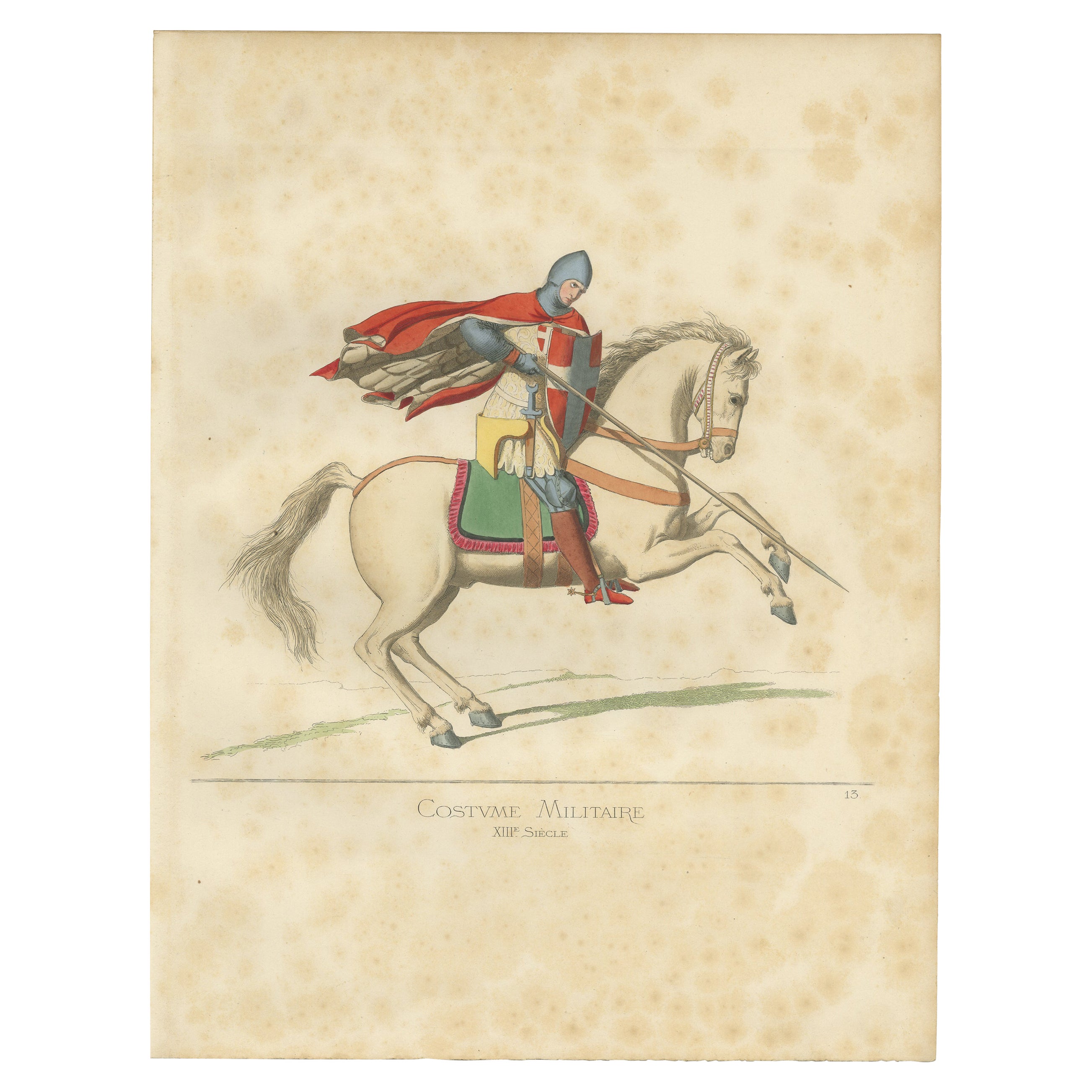 Antiker Druck eines militärischen Kostüms von Bonnard, 1860