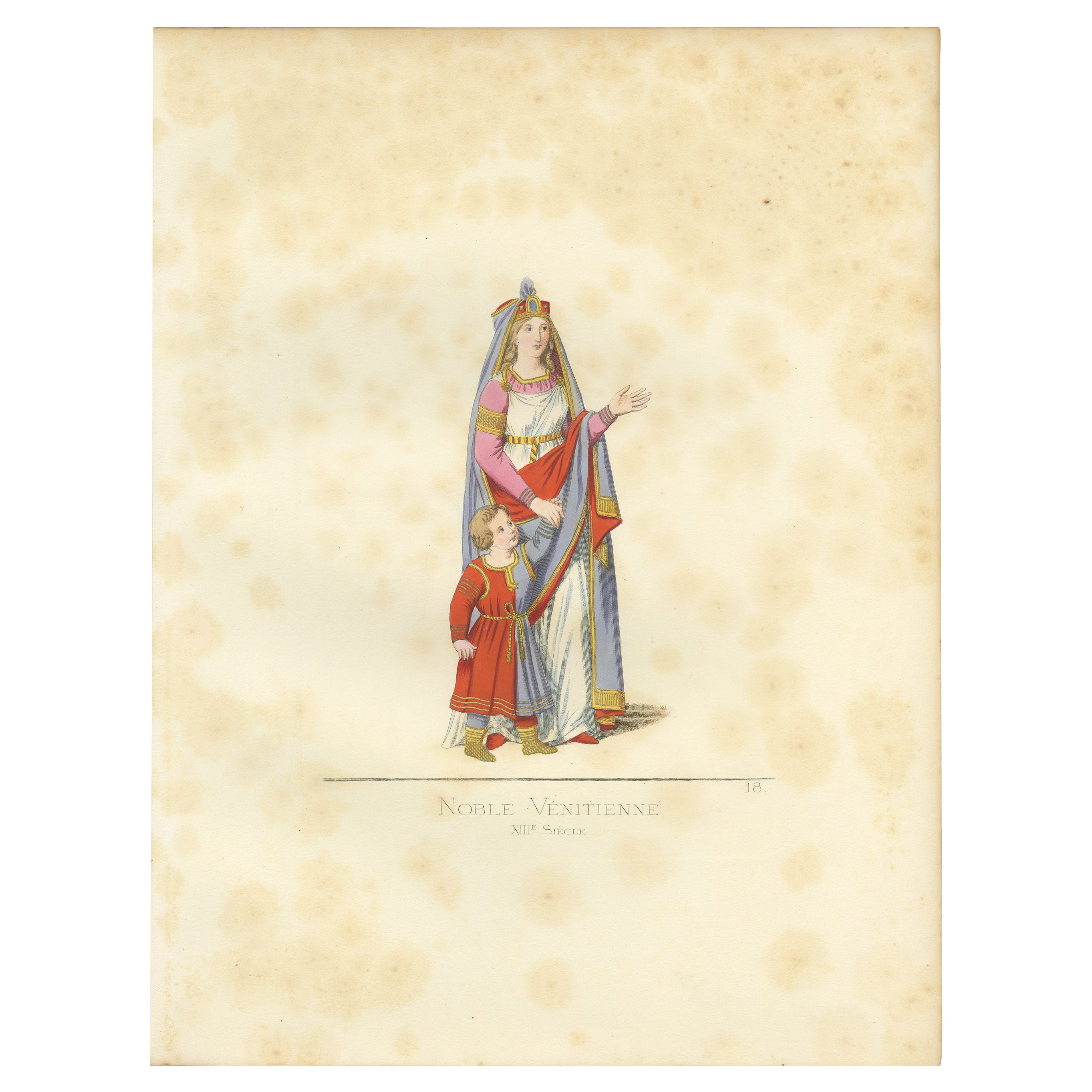 Antique Print of a Venetian Noblewoman by Bonnard, 1860 For Sale