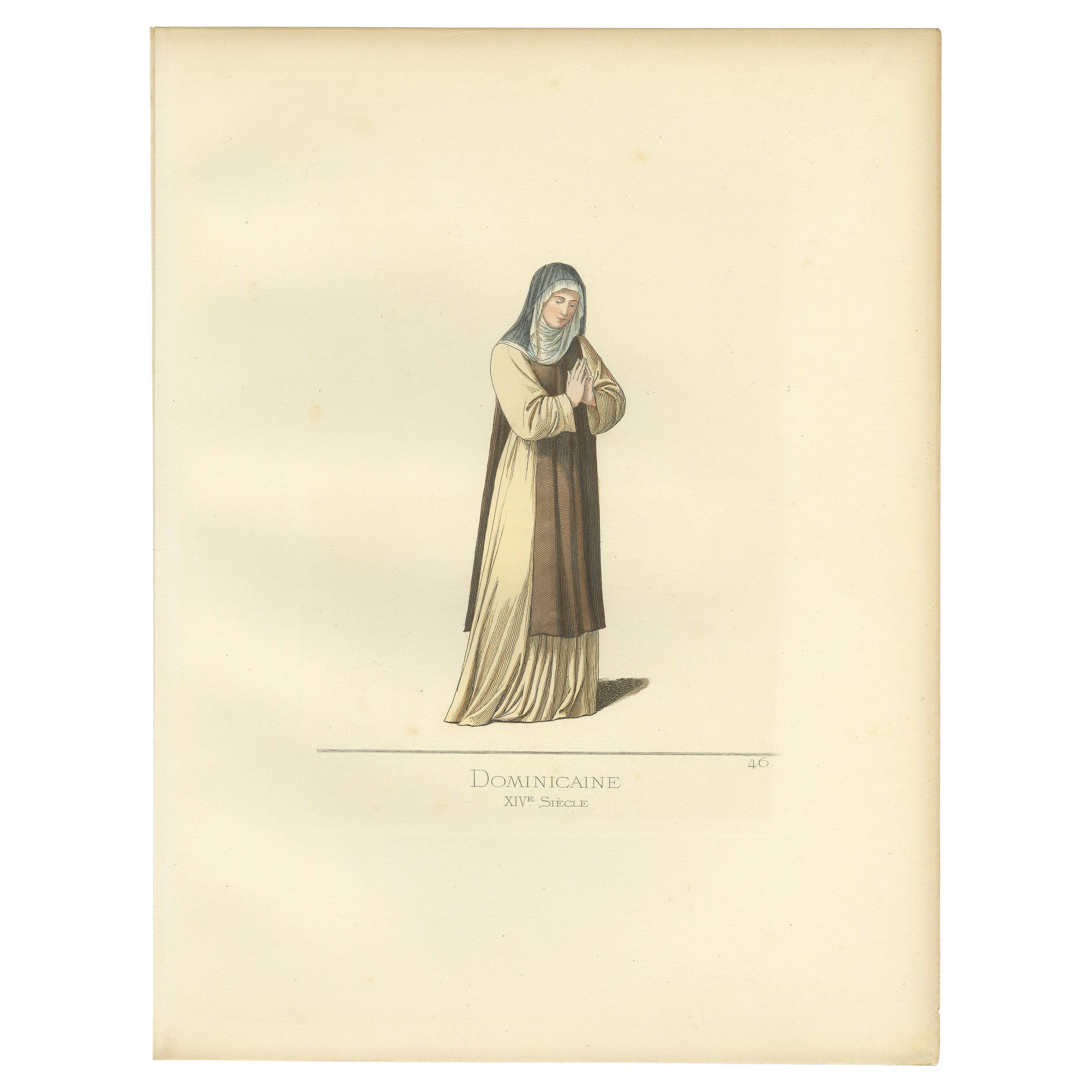Antique Print of a Female Member of the Dominican Order by Bonnard, 1860