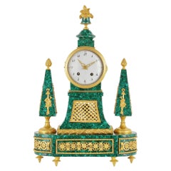 Louis XVI Period Gilt Bronze Mounted Malachite Clock