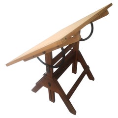 Vintage Wood & Iron Adjustable Drafting Table, circa 1950