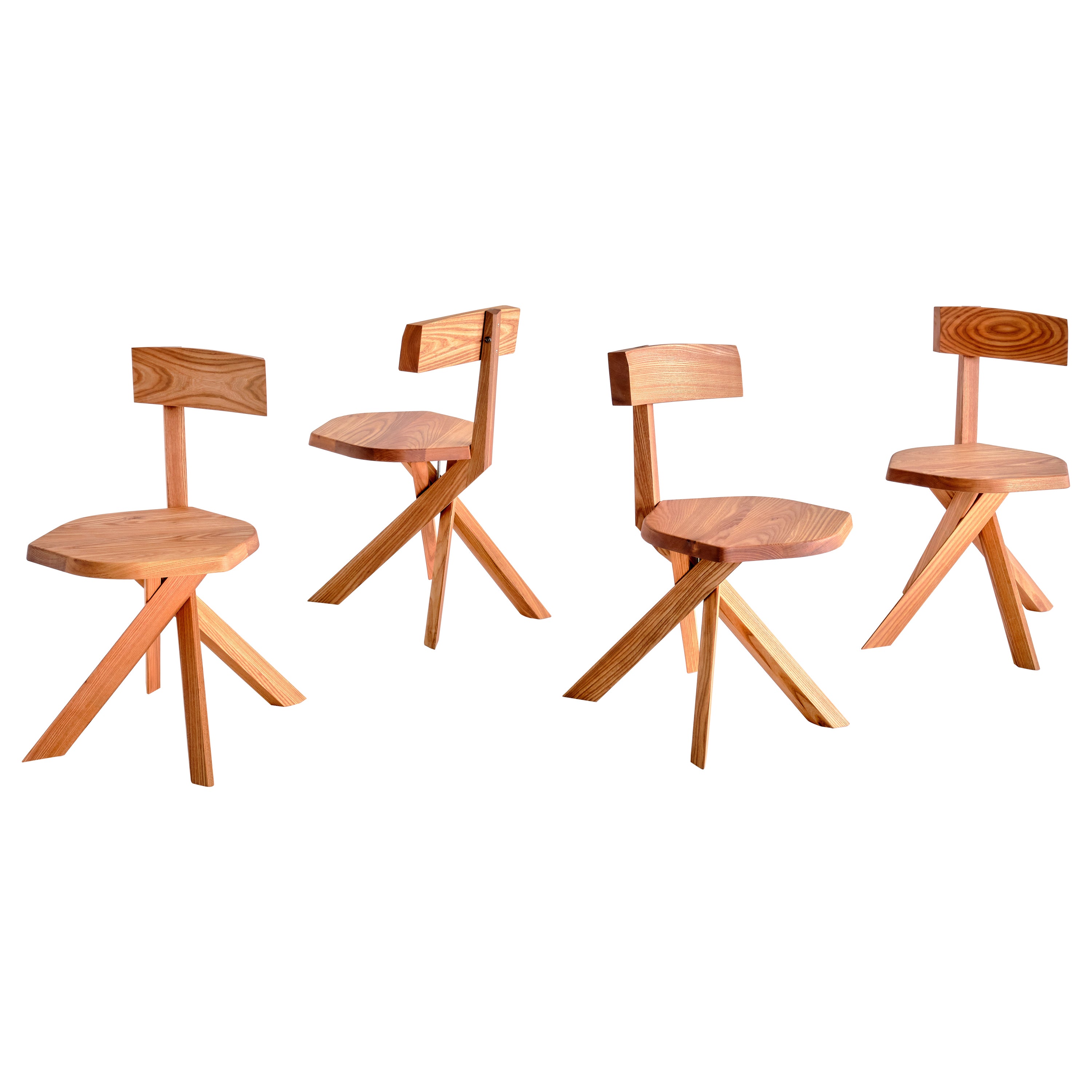 Set of Four Pierre Chapo S34 Dining Chairs in Solid Elm, Chapo Creation, France