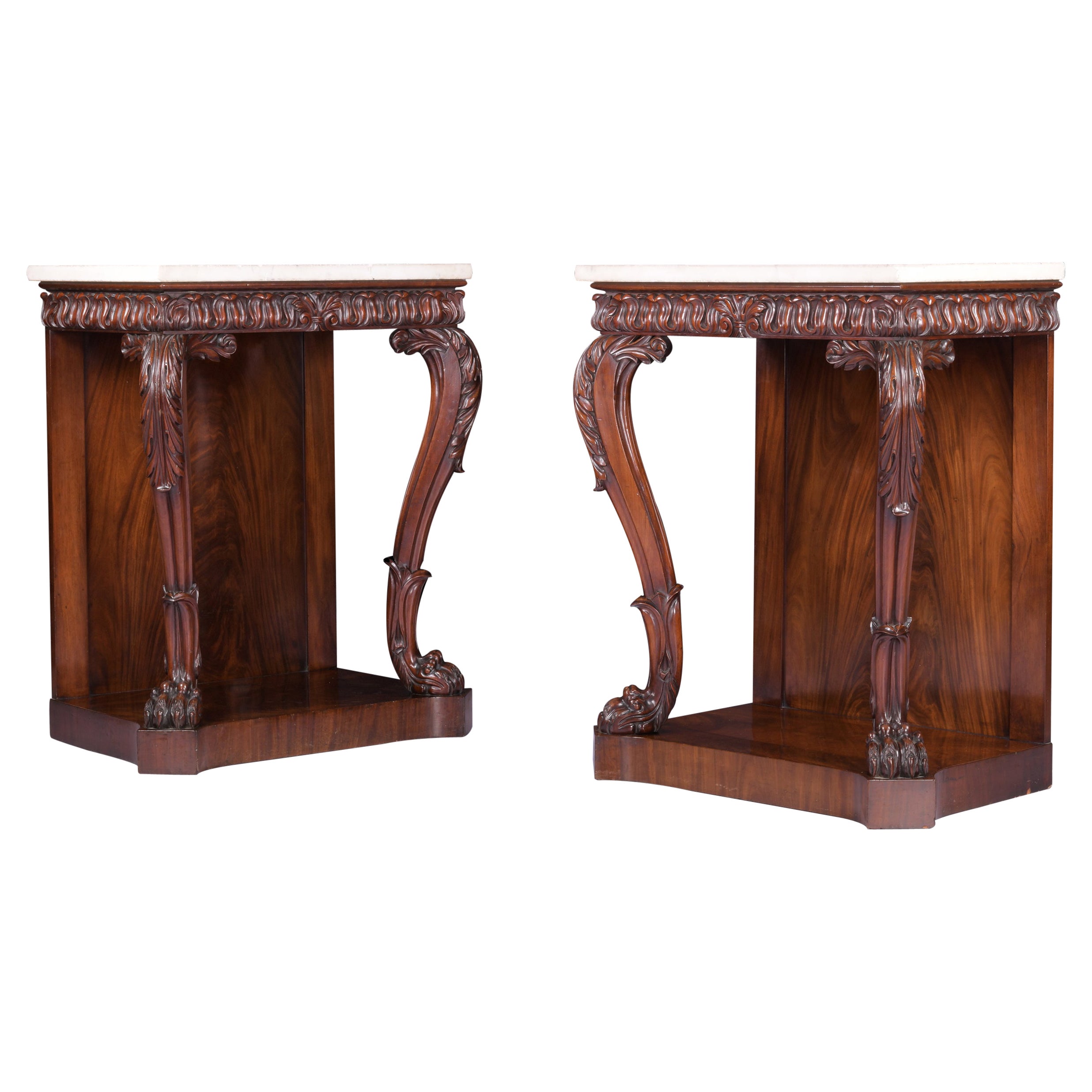 Pair of 19th Century Irish Regency Console Tables by Williams and Gibton, Dublin For Sale