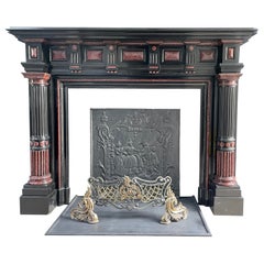 Incredible Detailed Black and Rouge Marble Antique Fireplace Surround