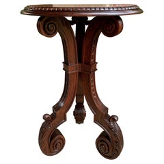 Antique Vintage French Carved Oval Plant Stand Accent Table Mahogany Pedestal