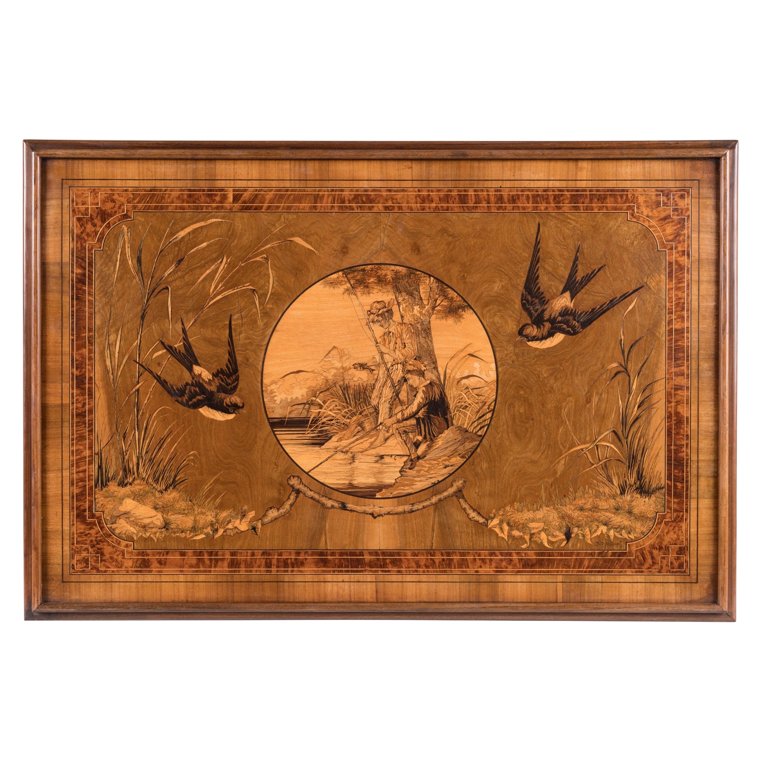 Large 19th Century Wood Marquetry Panel by Philippe Mignon