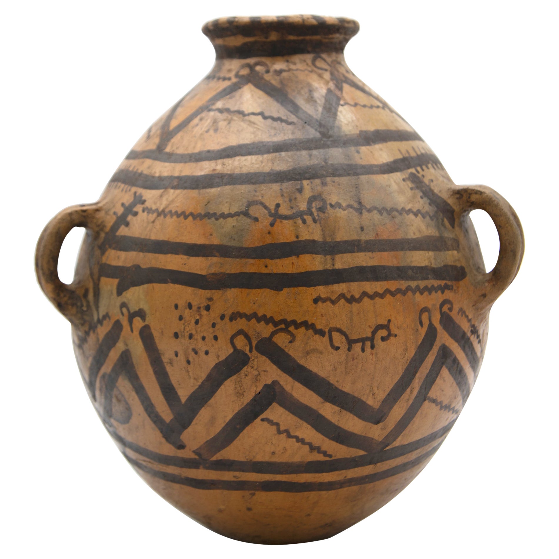 Mayan Pre-Columbian Style Large Pot with Geometric Drawings