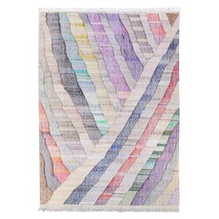 Tapis Kilim turc vintage à tissage plat en laine géométrique multicolore
