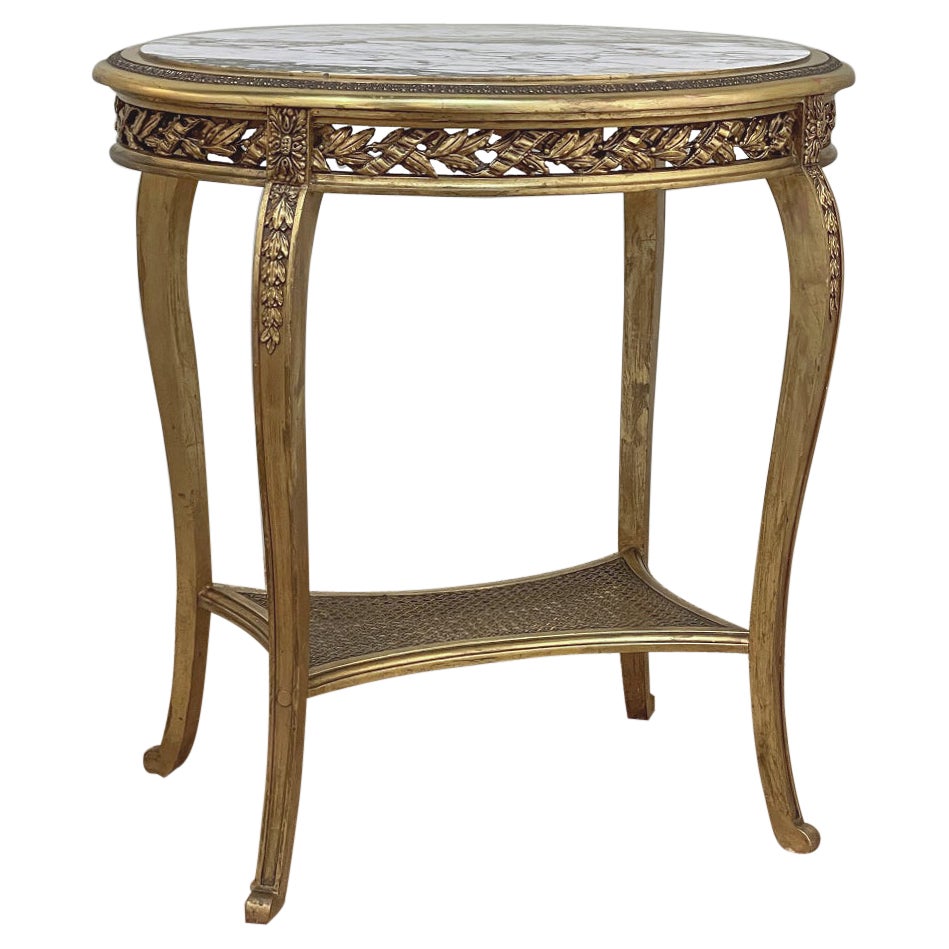 19th Century French Louis XVI Gilded Marble Top End Table