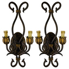 Vintage French Neoclassical Style Gilded Metal Wall Sconce, a Pair