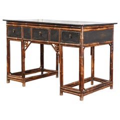 English Chinese Chippendale Chinoiserie Style Bamboo Pedestal Desk