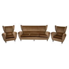 Attributed to Gio Ponti Mid-Century Modern High Back Sofa and Two Armchairs, 50s