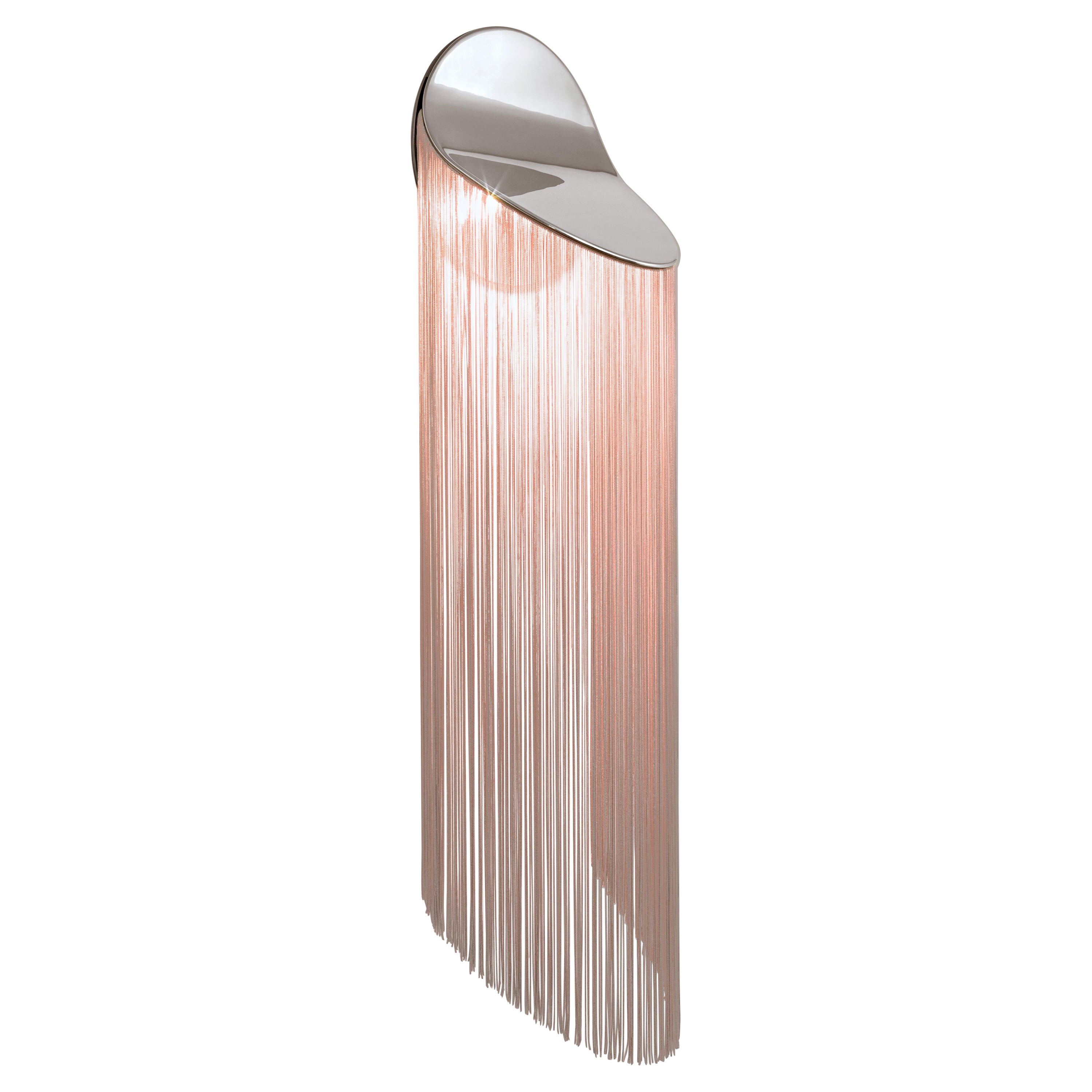 Cé Wall Chrome Wall Sconce Lamp with Tender Pink Rayon Fringes by d'Armes