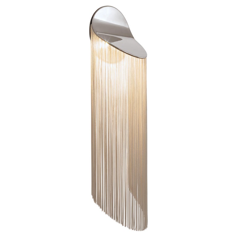 Cé Wall Chrome Wall Sconce Lamp with Natural White Rayon Fringes by d'armes For Sale