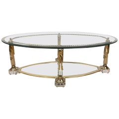 Vintage Lucite Coffee Table with Gilt Tassels and Rope, Mirror Glass and Beveled Glass