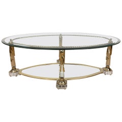 Lucite Coffee Table with Gilt Tassels and Rope, Mirror Glass and Beveled Glass