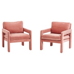 Pair of Pink Velvet Post Modern Parsons Lounge Chairs
