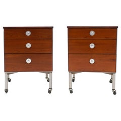 Pair Nightstands by Raymond Loewy for Hill Rom, Walnut, off White Laminate Tops