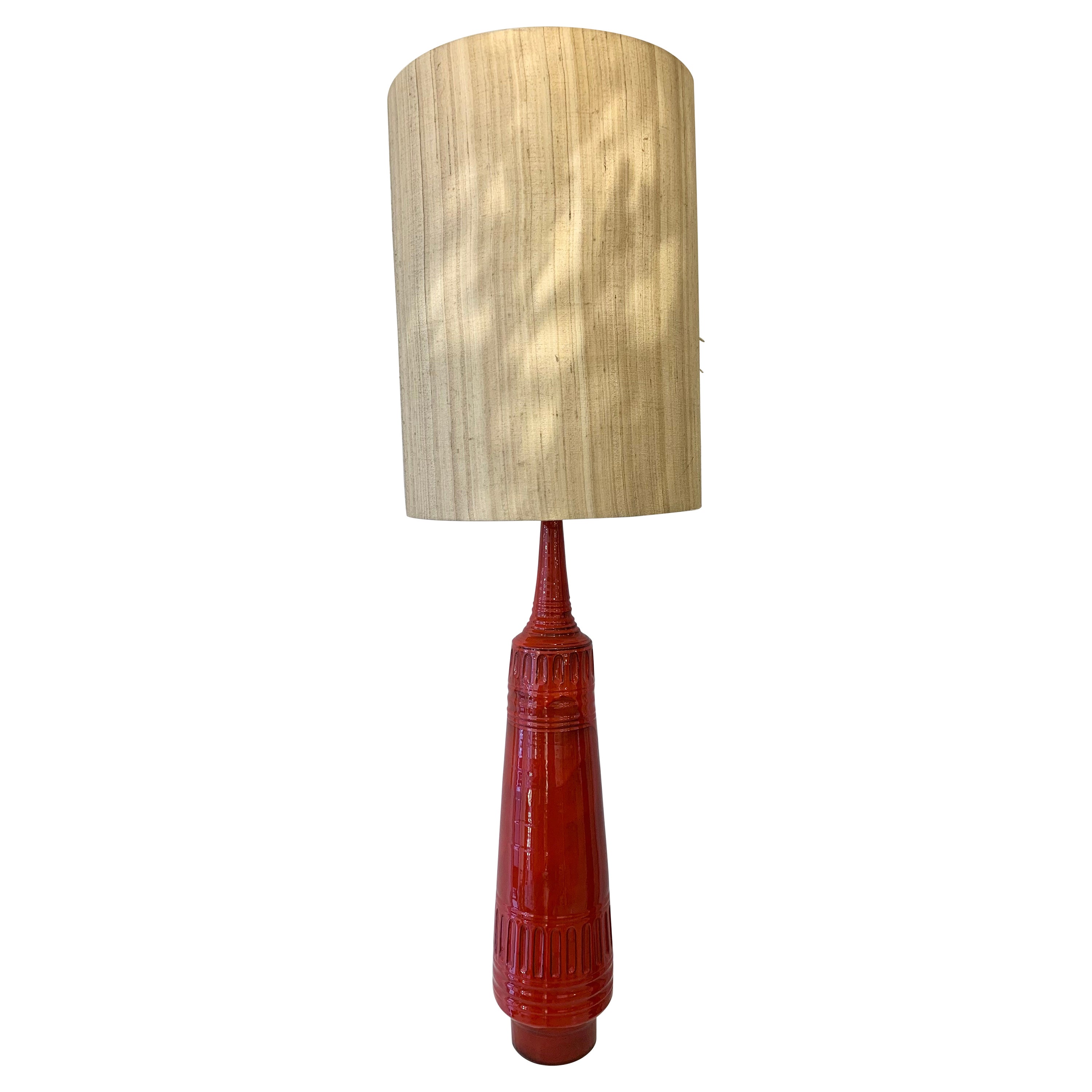Large Mid-Century Red Ceramic Lamp, 1950s For Sale