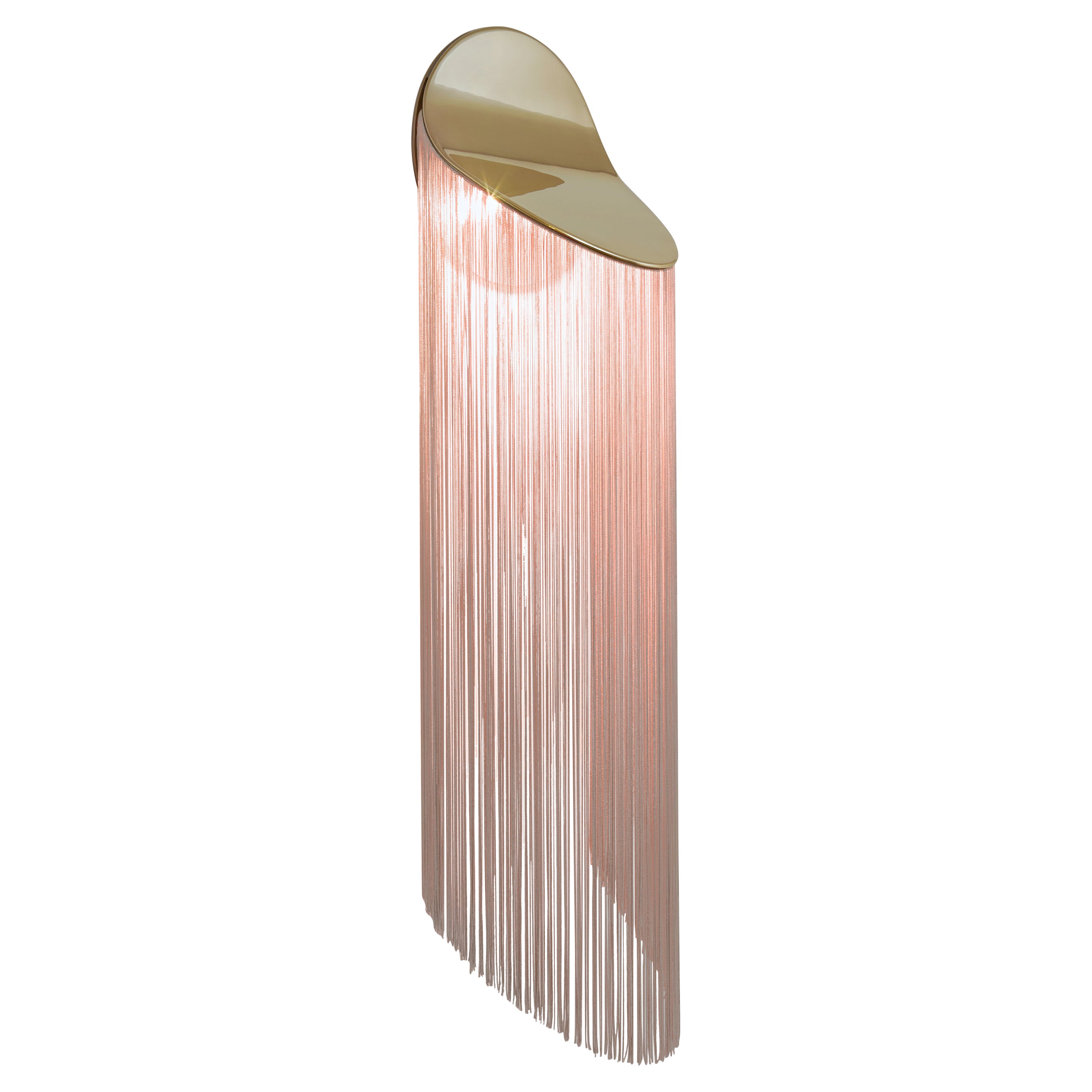 Cé Wall 12K Gold with Tender Pink Rayon Fringes Wall Sconce by Studio d'Armes For Sale