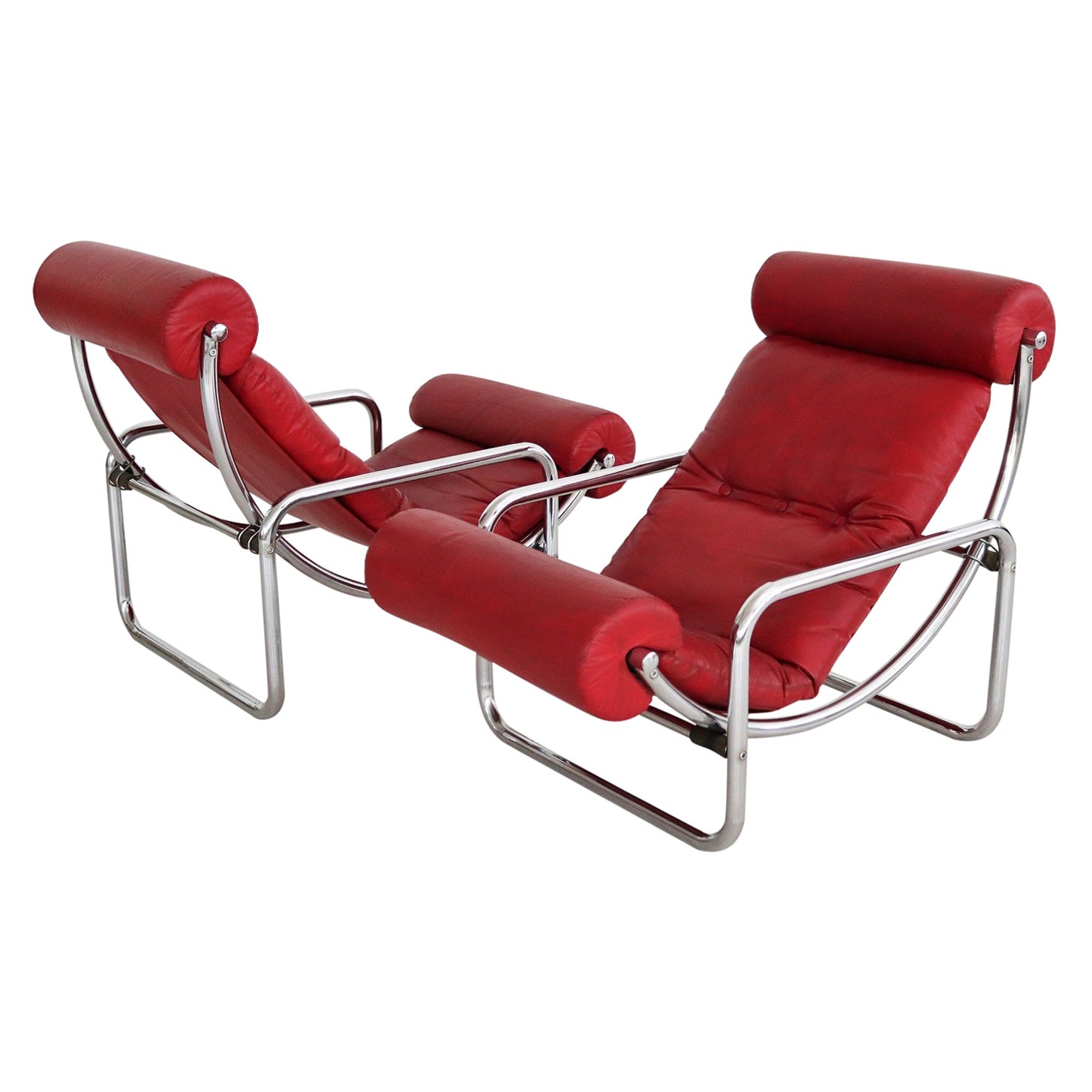 Italian Midcentury Pair Tubular Chrome and Leatherette Rocking Chair, 1960s