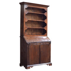 Antique Italian 19th Century Chestnut Bookcase over Folding Desk