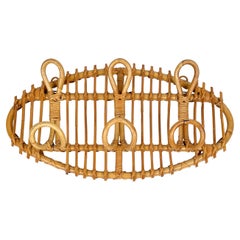 Oval Vintage Rattan & Bamboo Coat Rack Stand, Italy, 1960s