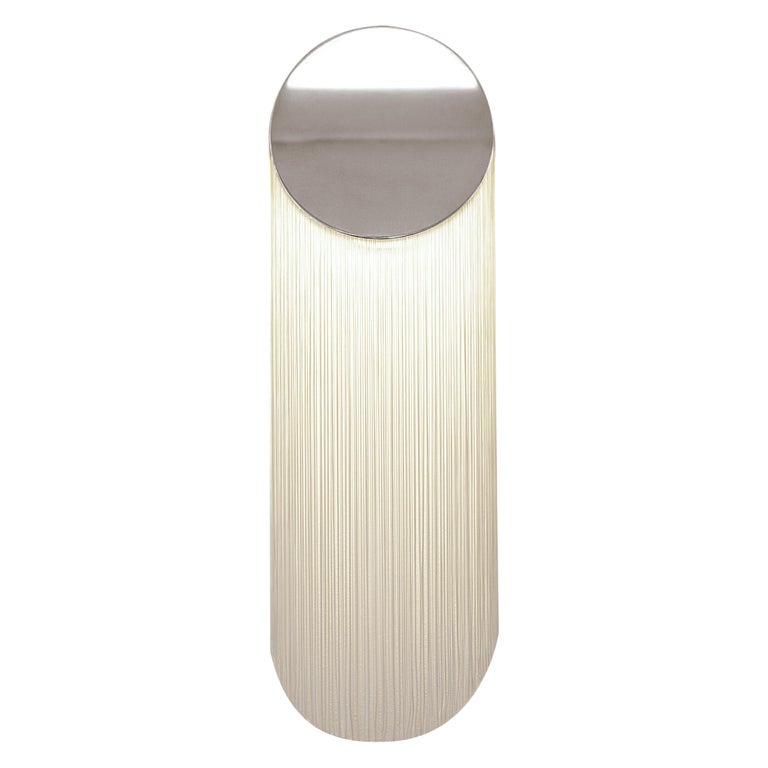 Cé Petite Chrome Wall sconce with Natural White Rayon Fringes by Studio d'Armes For Sale