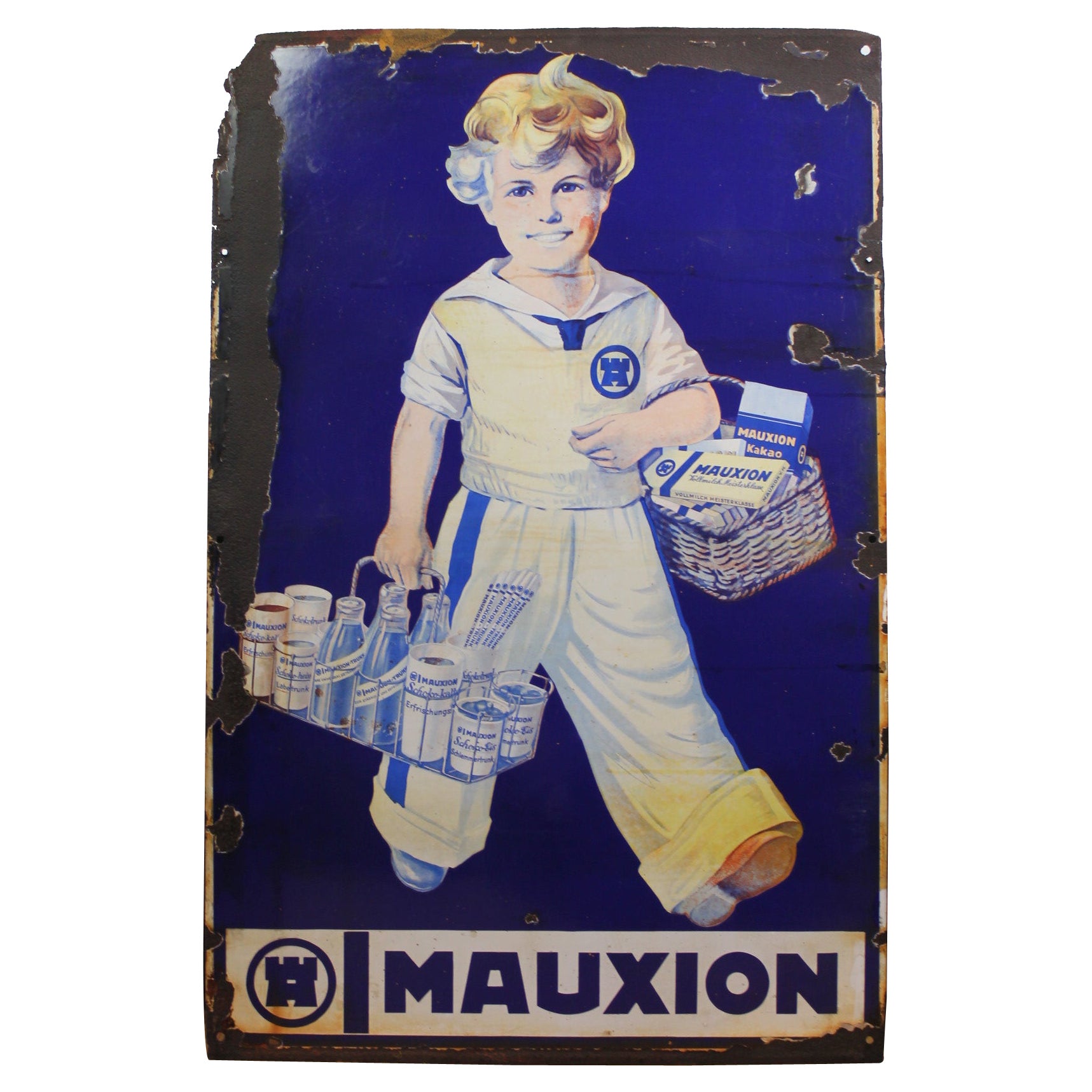 Large Porcelain Sign Mauxion Chocolat, 1920s, Germany 