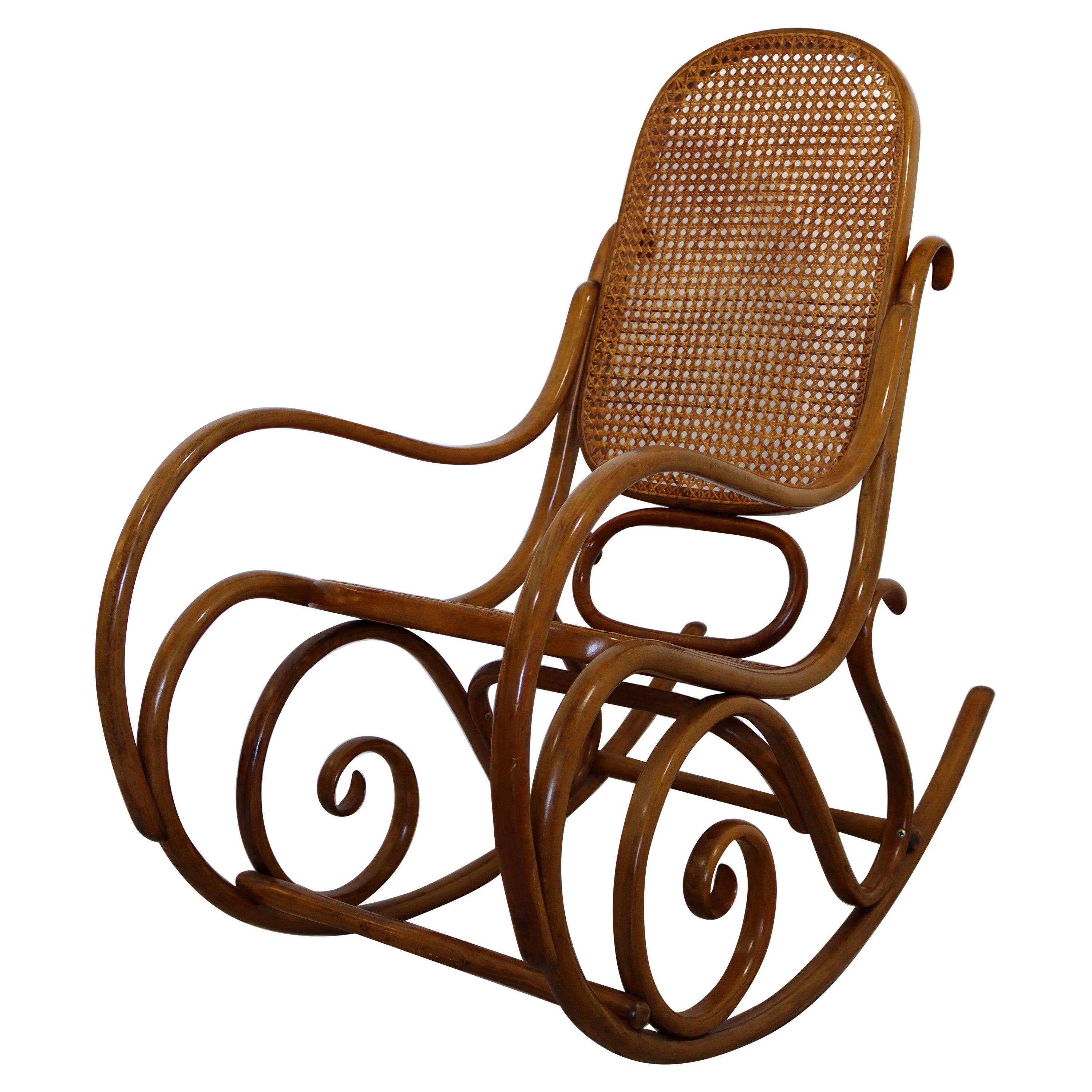 Mid-Century Modern Thonet Bentwood & Cane Schaukelstuhl Rocker Rocking Chair 70s