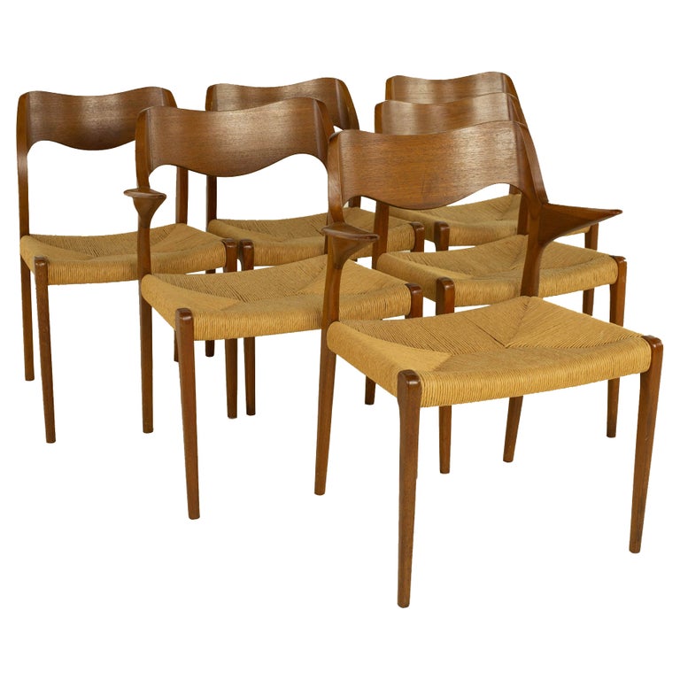 Niels Moller Mid Century Model 71 Teak, Teak Mid Century Modern Dining Room Chairs