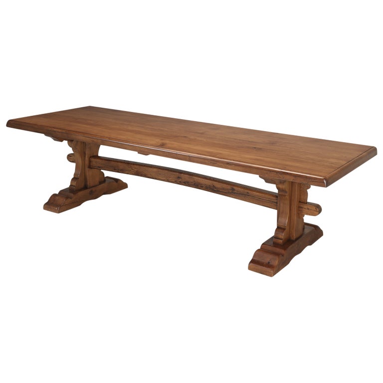 Country French Inspired Oak Trestle Dining Table in Reclaimed Rift-Cut White Oak For Sale