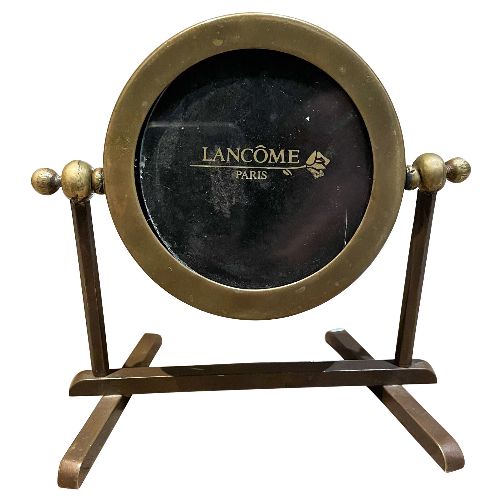 Lancome Paris Art Deco Round Brass Picture Frame on Display Stand France