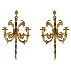 Pair of Louis XVI Style Two-Light Ormolu Bronze Sconces